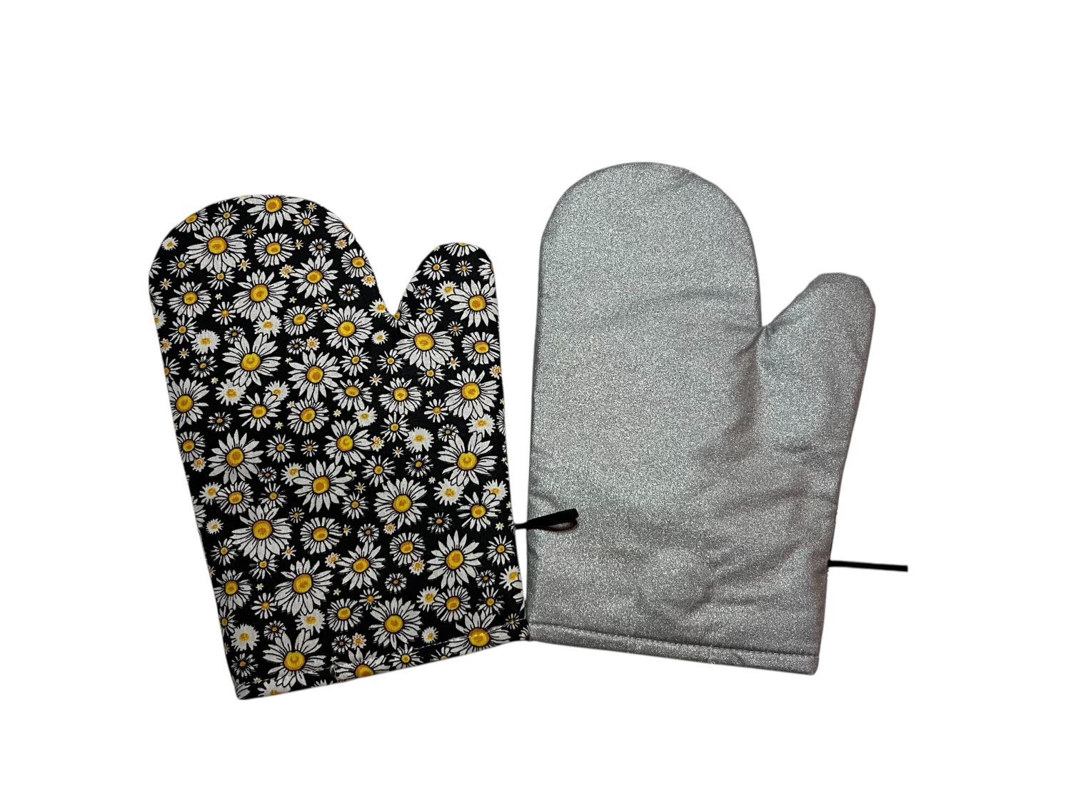 Chňapky kopretiny na černé Alutex - pár